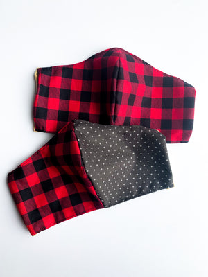 Red and Black Plaid Patchwork Face Mask
