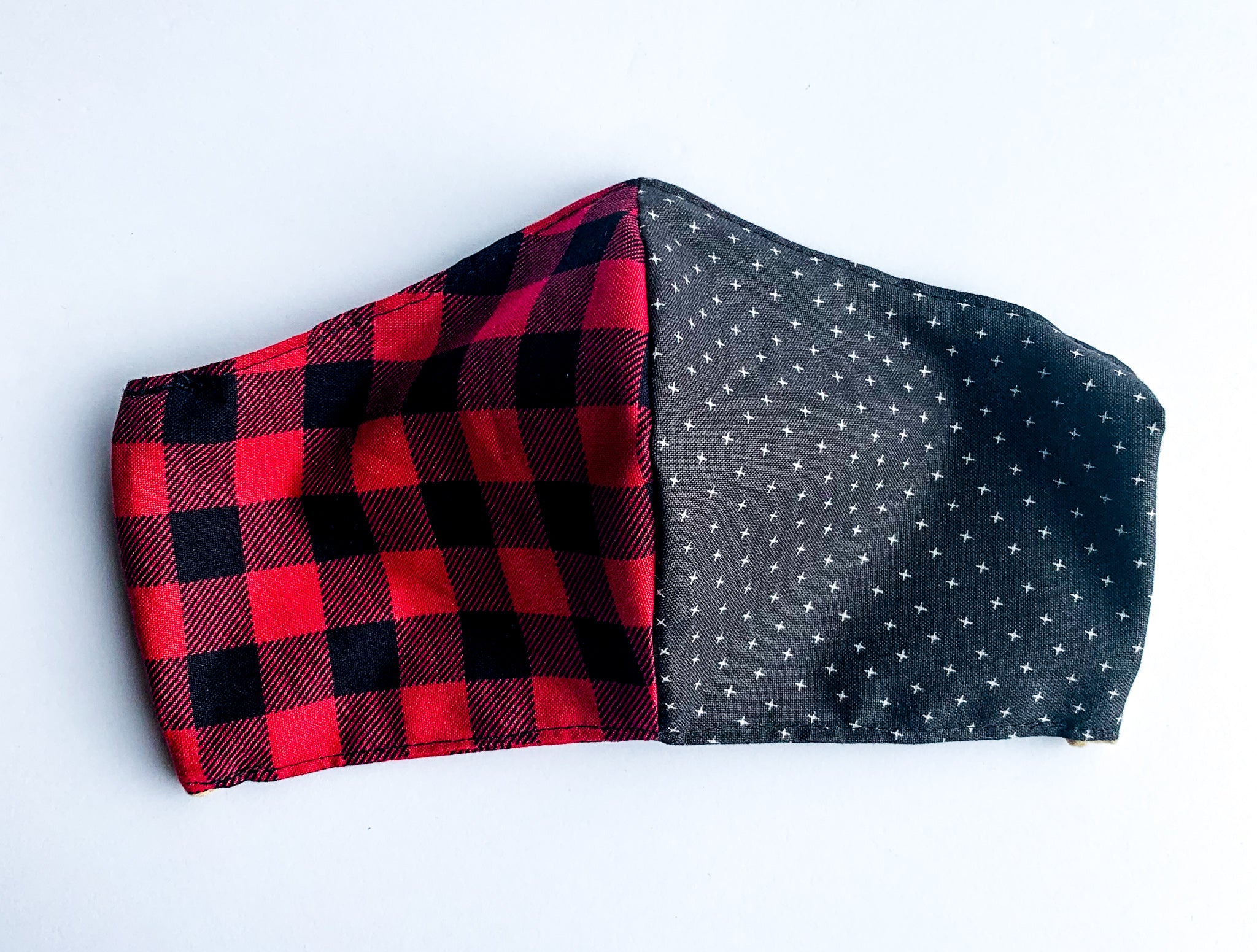 Red and Black Plaid Patchwork Face Mask